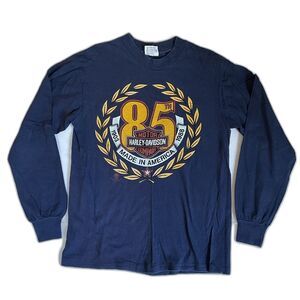 Harley Davidson Men's Vintage 1988 80s Eagle Daytona Beach Blue Long Tee Medium